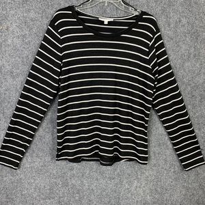 Cloud Chaser Knit Top Women XL Black White Stripe Long Sleeve Split Hem